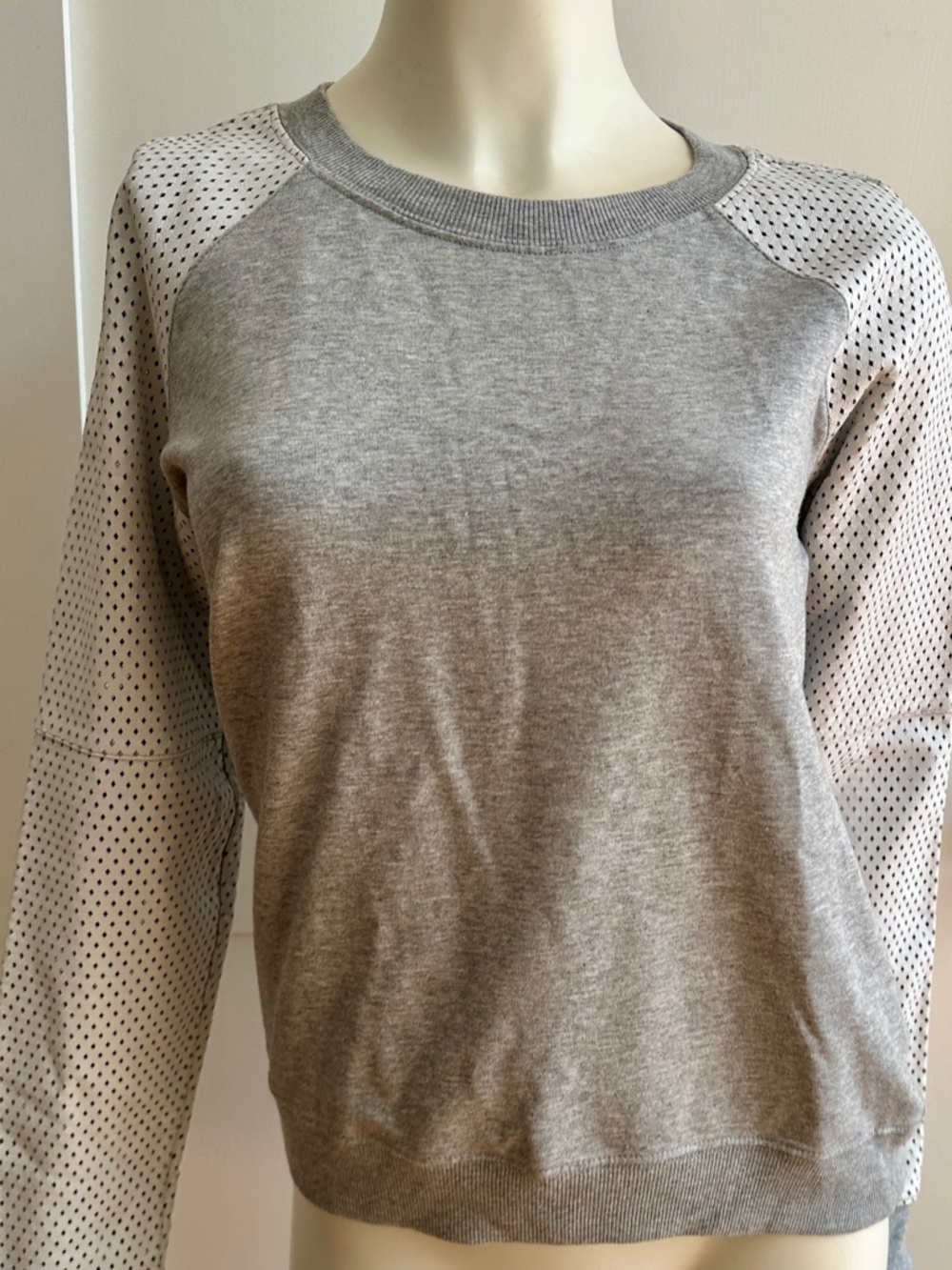 AIKO Sweatshirt XS Perforated Leather Sleeve Light-Gray/White Leather $195 NWOT